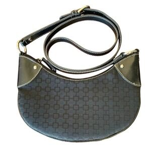 Nine West Black Fabric & Leather Geometric Print Crossbody‎ Shoulder Bag Y2K